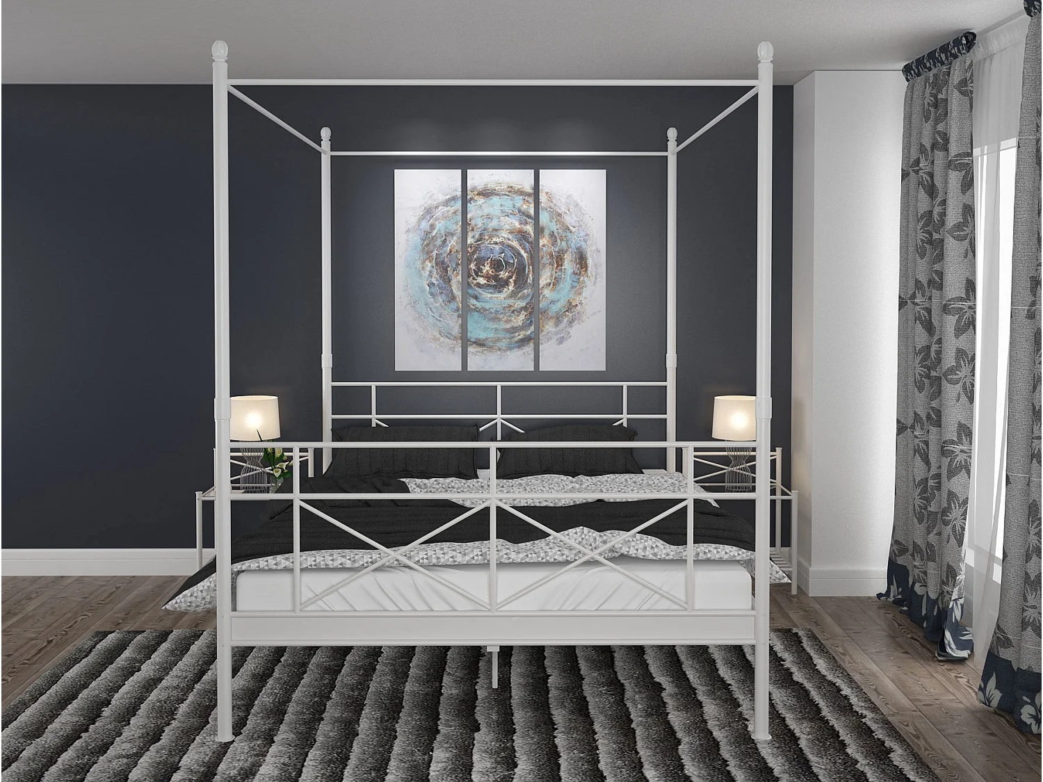 Thora | Lit à baldaquin 180 cm en métal blanc