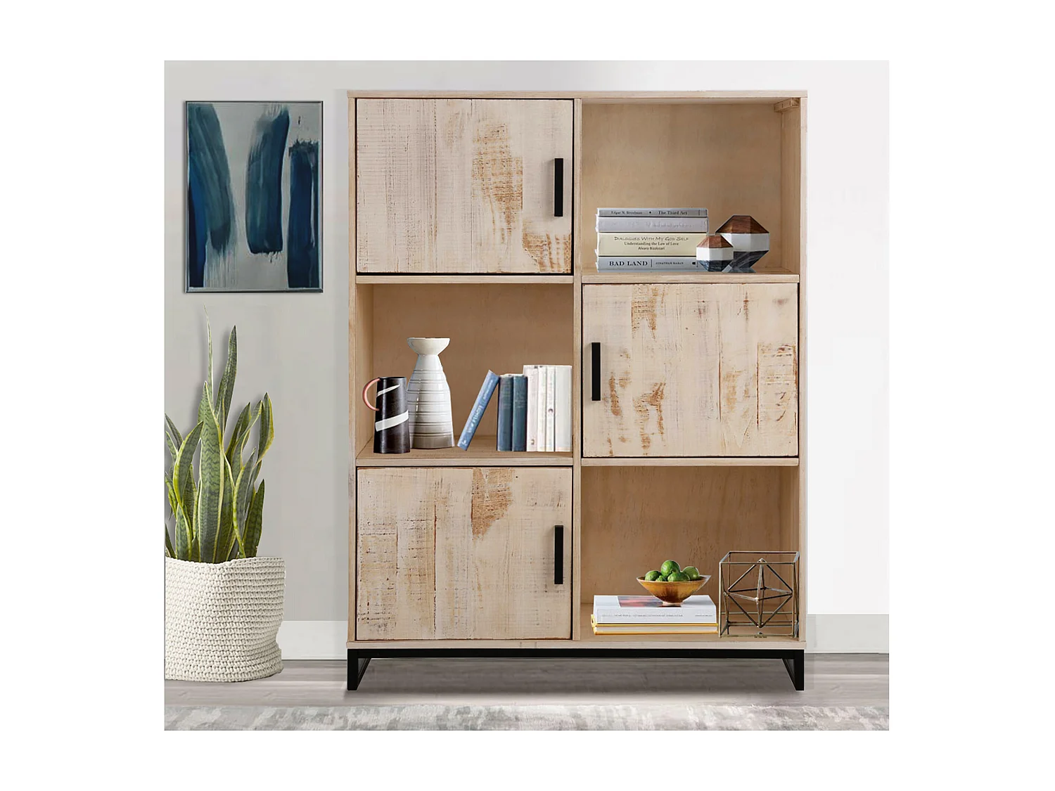 Santo | Bücherregal mit 3 Türen in Kiefer