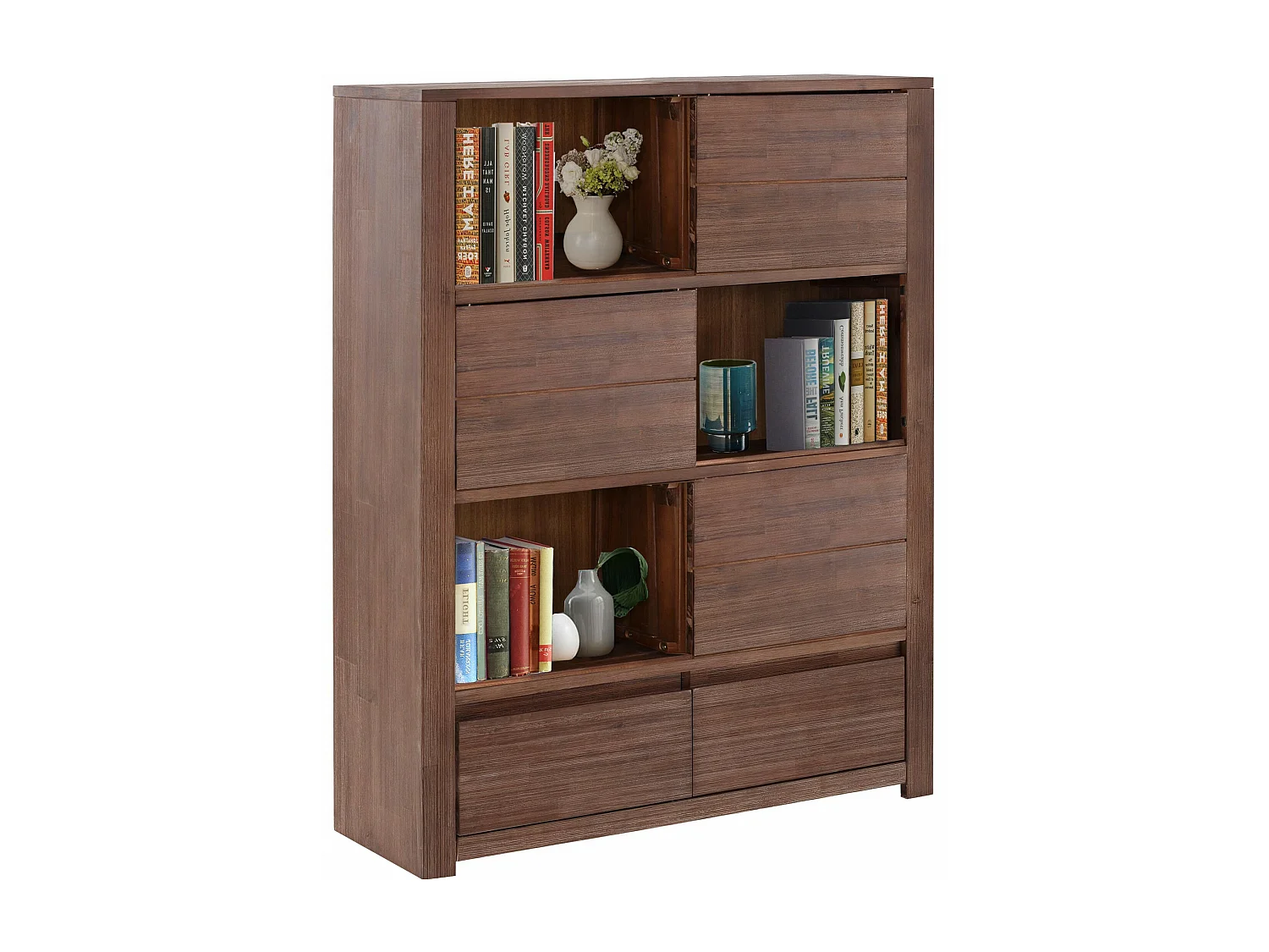 Wally | Bibliothèque avec 3 portes coulissantes et 2 tiroirs