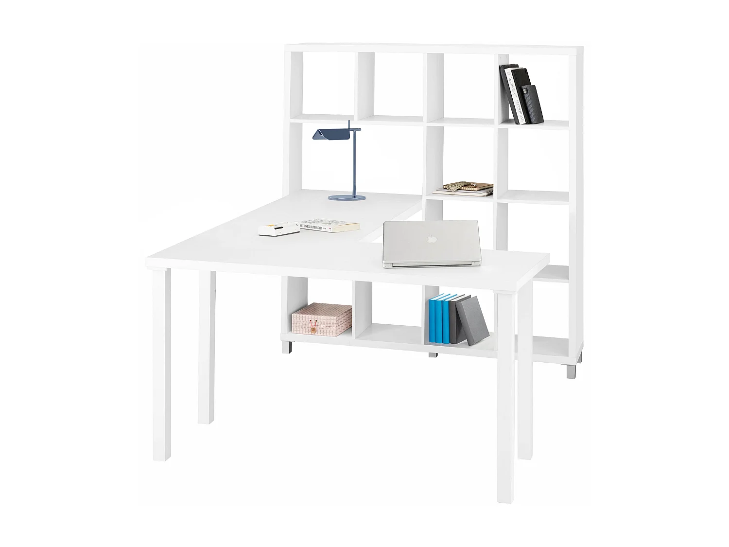 Kiwi | Bücherregal kombiniert mit Schreibtisch in Weiß