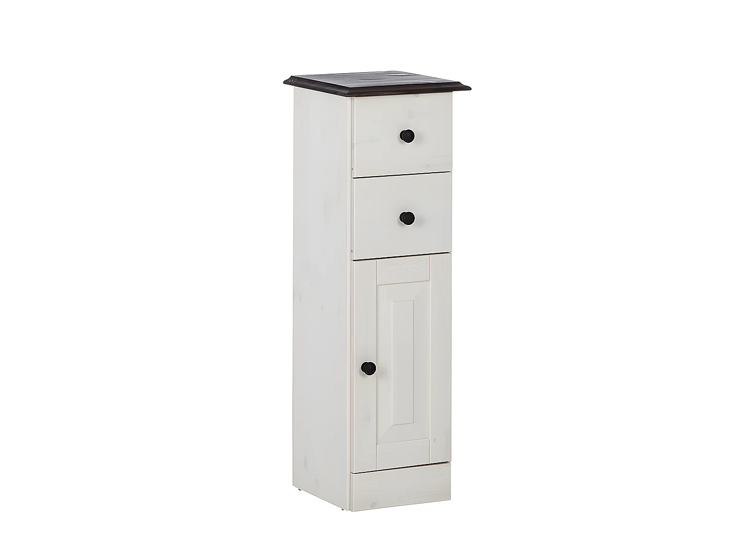 Cornelia | Badezimmerschrank, 2 Schubladen, 1 Tür, weiß lackierte Kiefer
