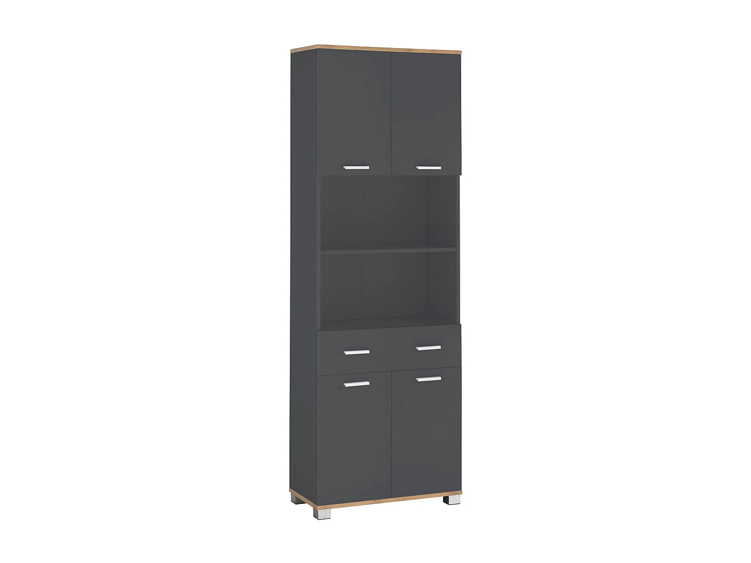 Badus | Meuble haut avec 2+2 portes et 1 tiroir en Gris / Chêne