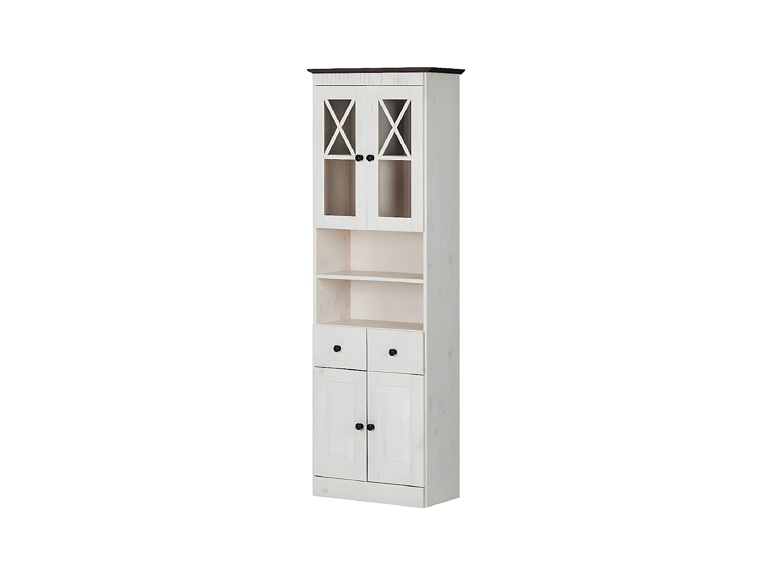 Cornelia | Meuble haut avec 2 tiroirs et 2+2 portes en pin blanc