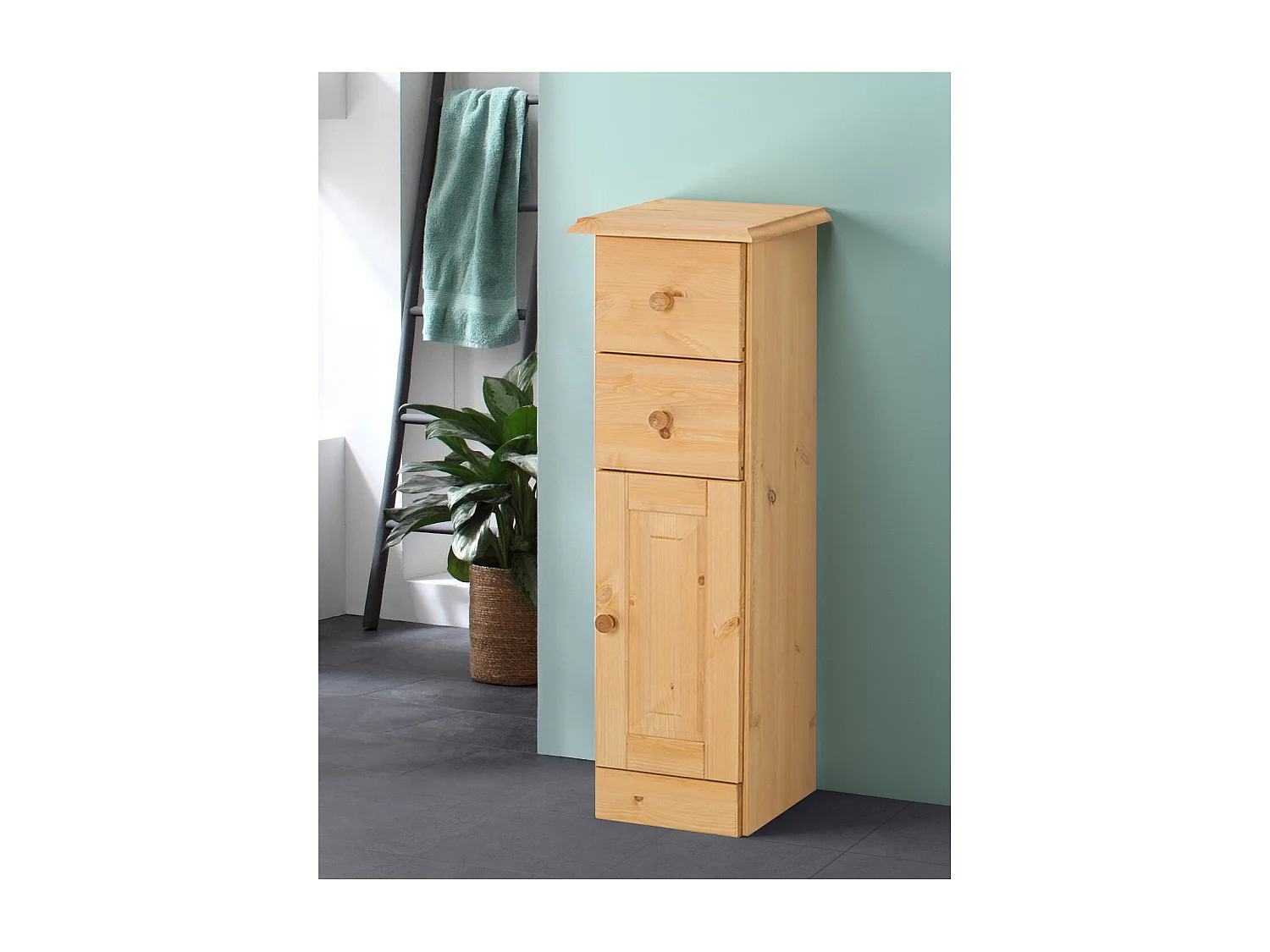 Cornelia | Meuble de salle de bain avec 2 tiroirs et 1 porte en pin