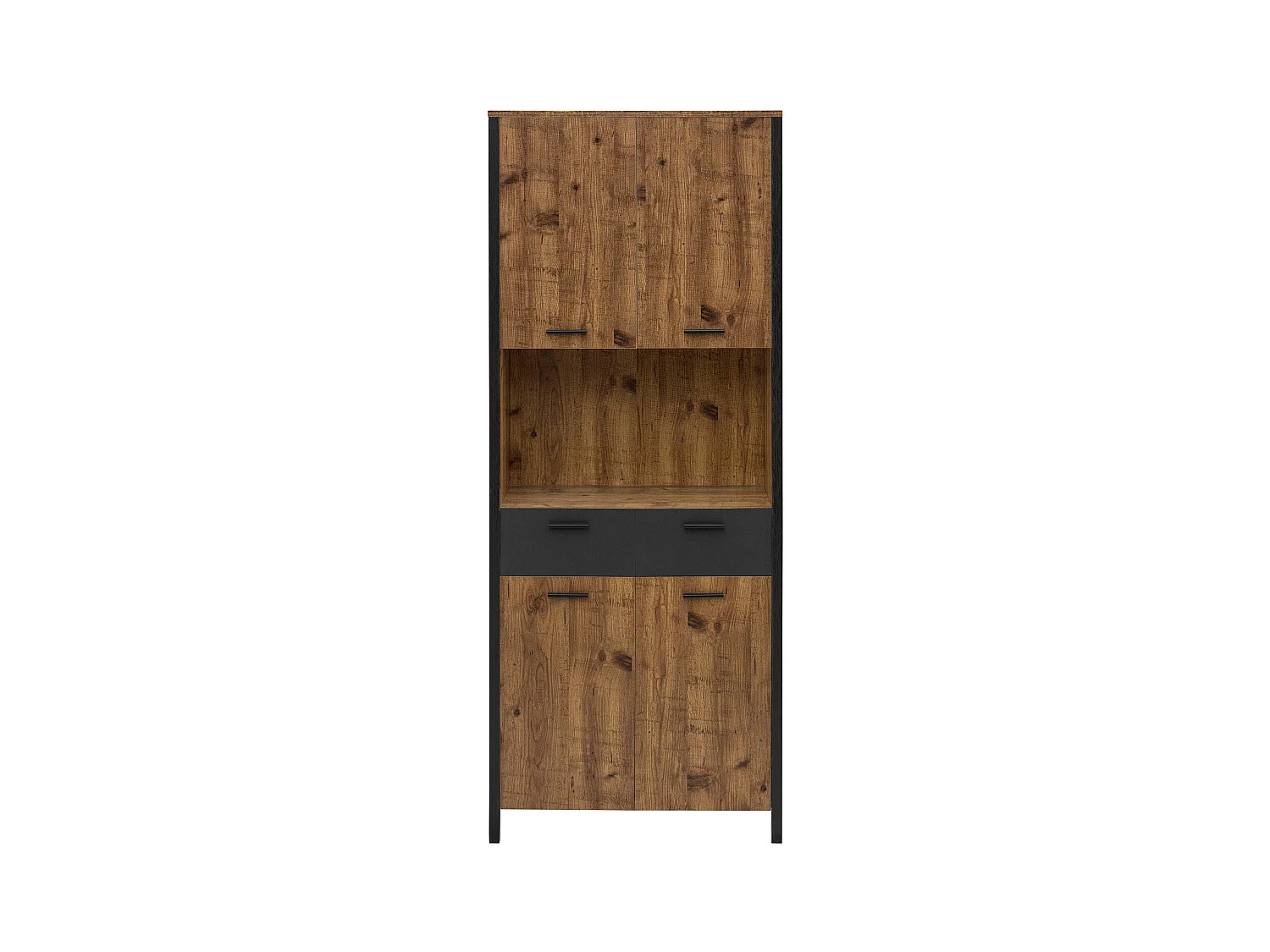 Werra | Hochschrank, 4 Türen, 2 Schubladen, Eiche/Metall, schwarz