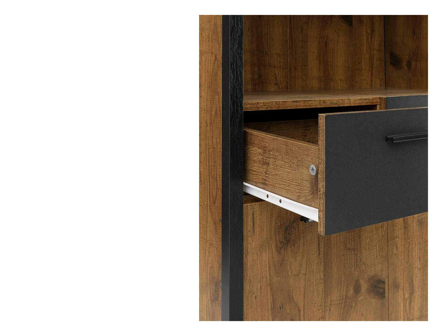 Werra | Hochschrank, 4 Türen, 2 Schubladen, Eiche/Metall, schwarz
