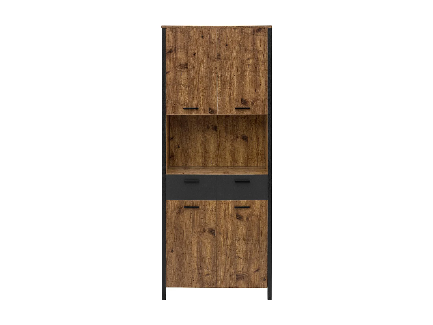Werra | Hoge kast met 4 deuren en 2 laden in eiken / zwart metaal