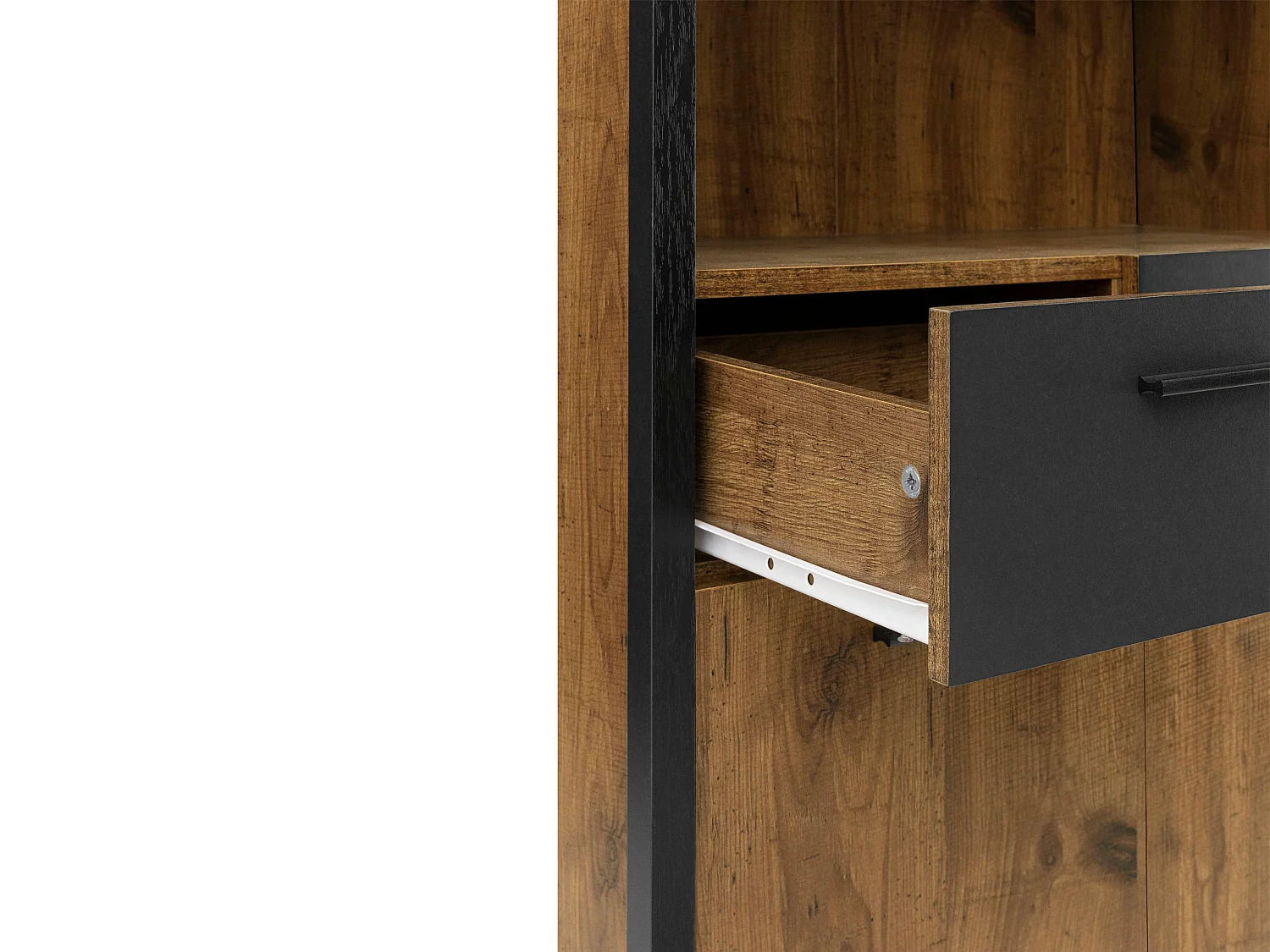 Werra | Hoge kast met 4 deuren en 2 laden in eiken / zwart metaal