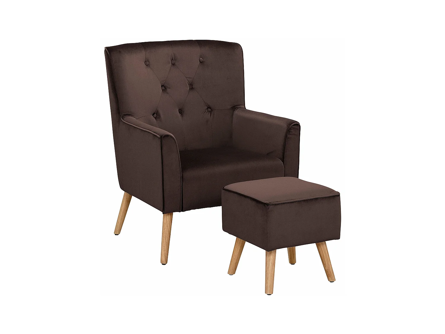 Michigan | Fauteuil avec tabouret en velours Marron