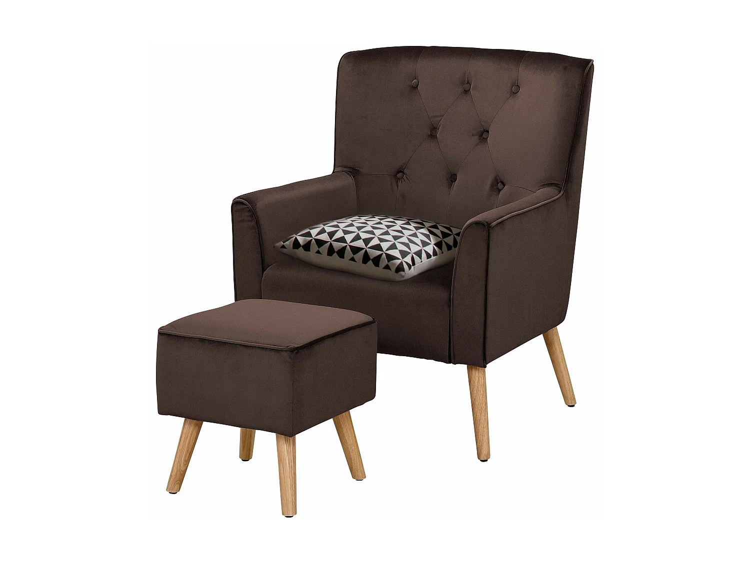 Michigan | Fauteuil avec tabouret en velours Marron