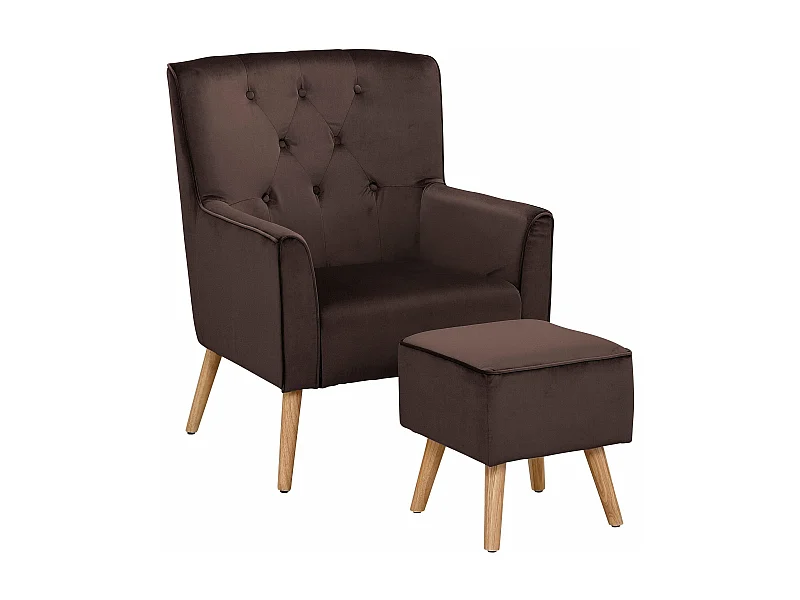 Michigan | Fauteuil avec tabouret en velours Marron