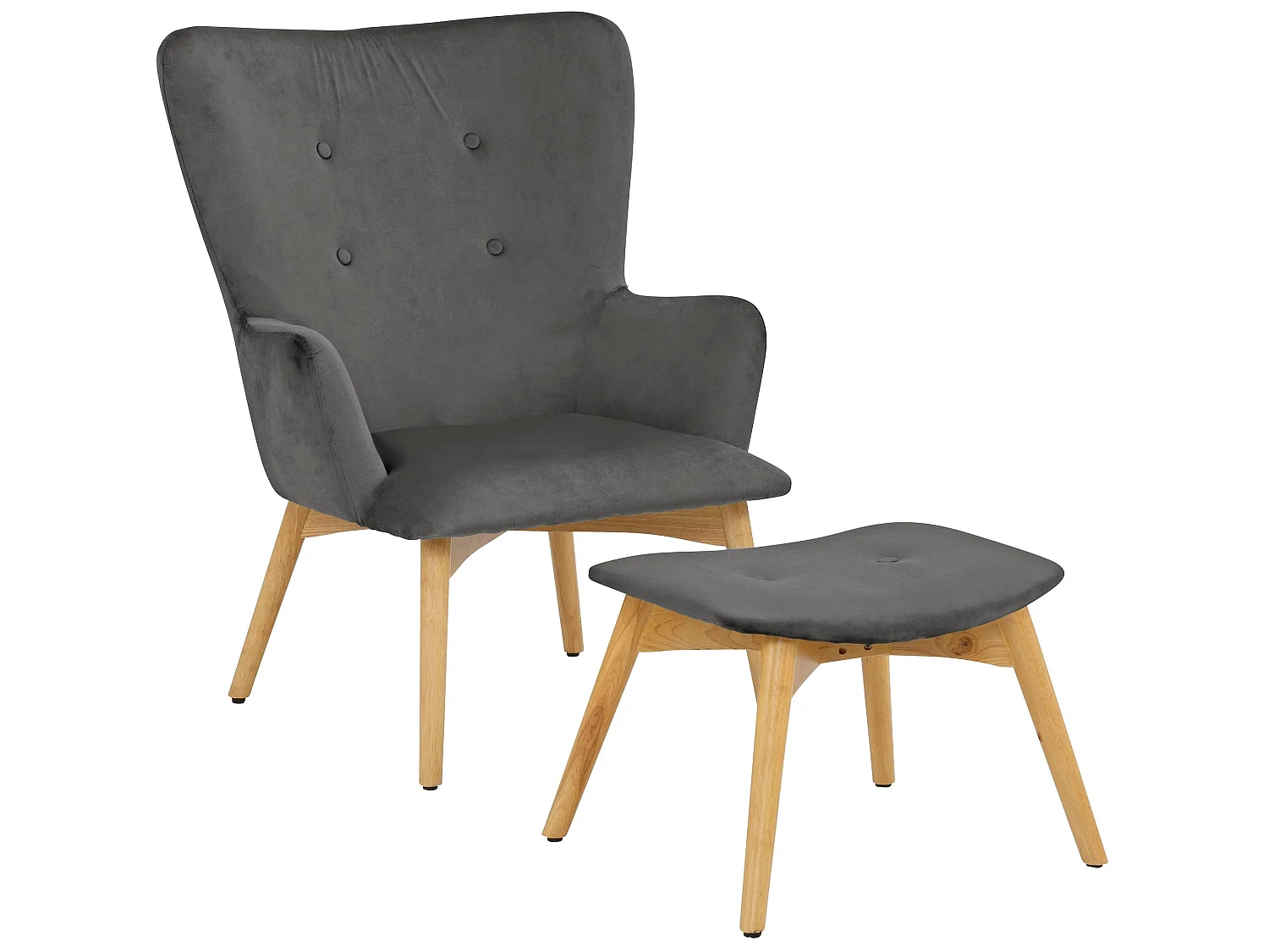 New York | Fauteuil met kruk in grijs fluweel