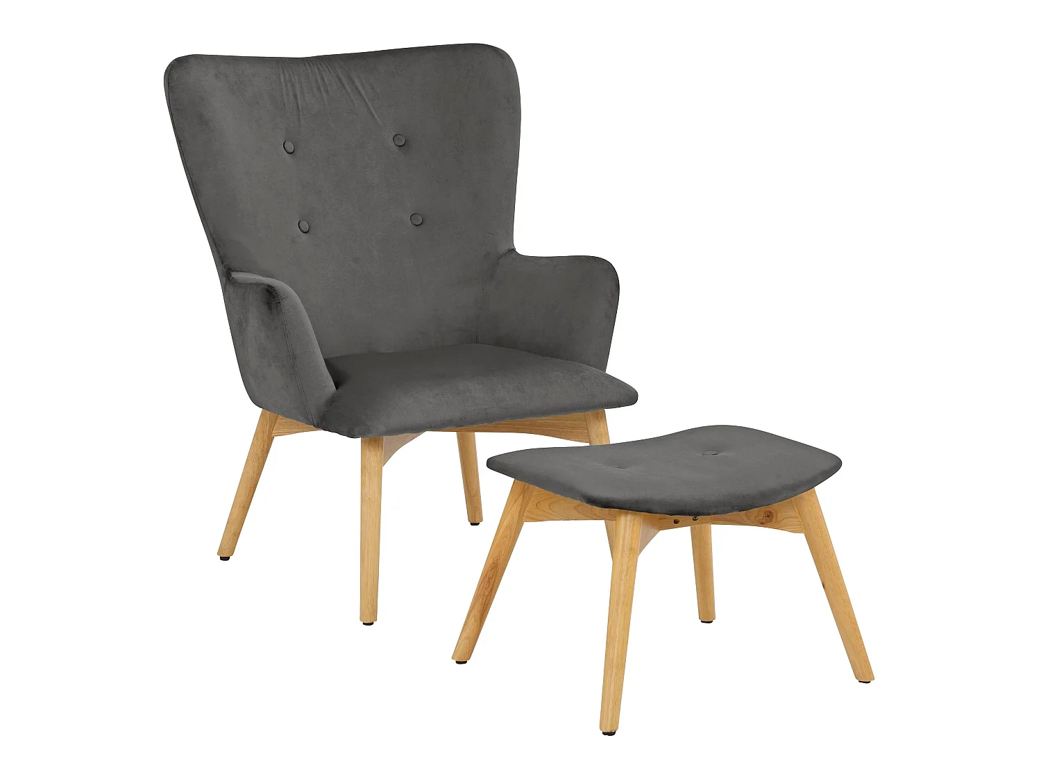 New York | Fauteuil avec tabouret en velours gris