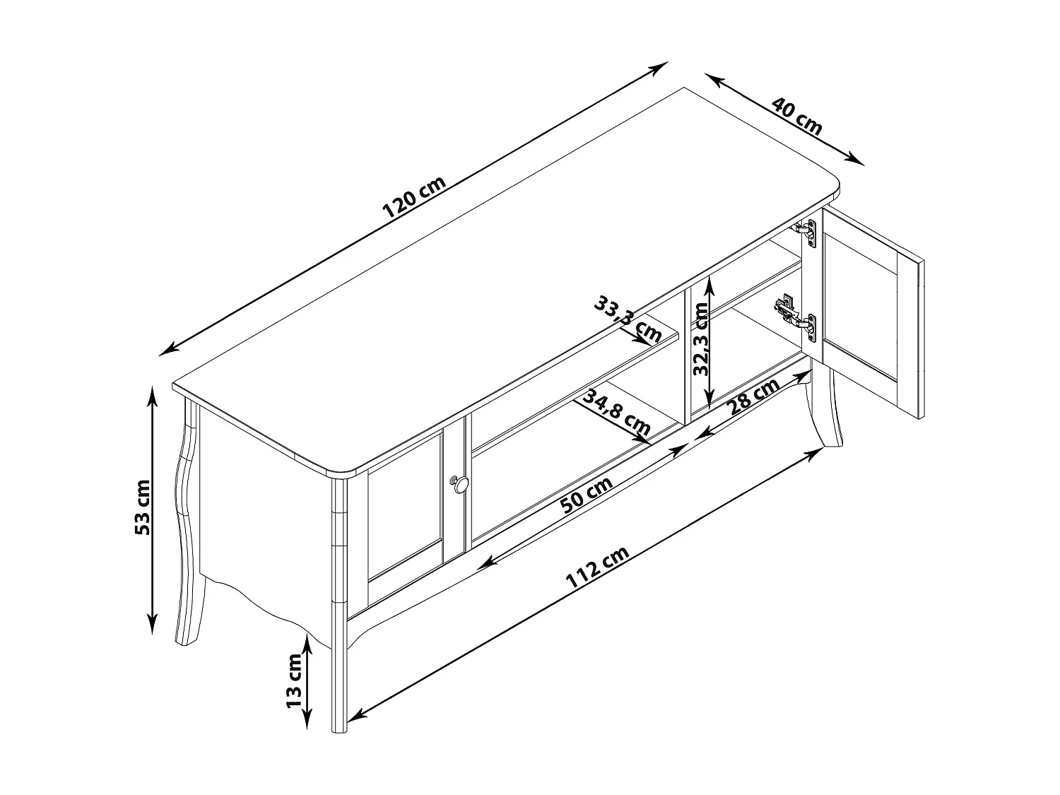 Baroque | TV-meubel met 2 glasdeuren in grijs MDF
