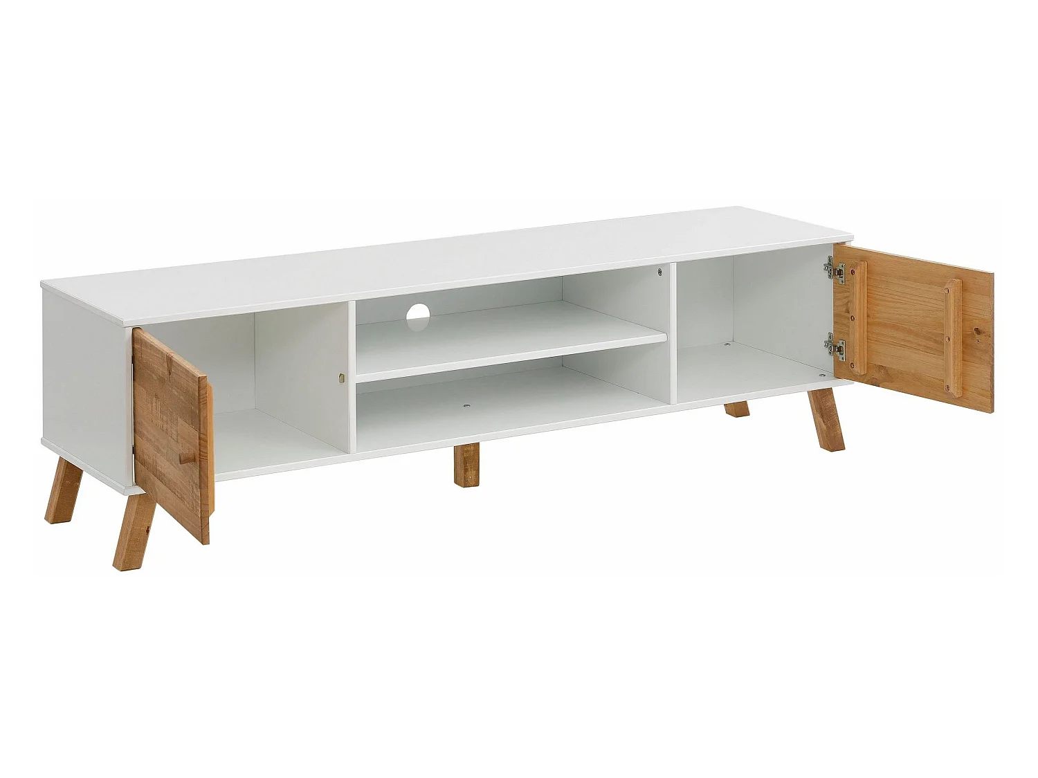 Rondo | Meuble TV avec 2 portes en MDF Blanc / Nature