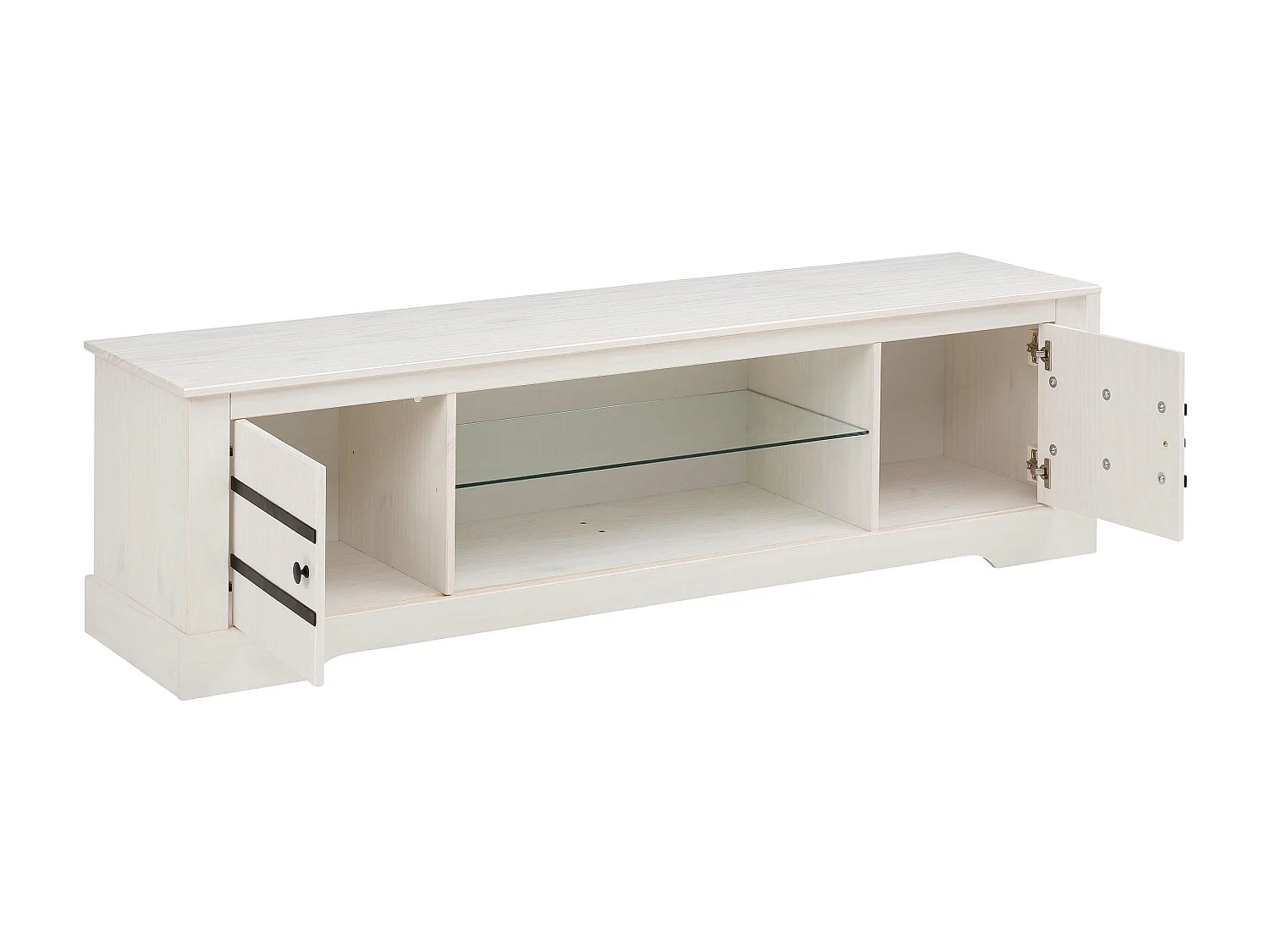Loki | Lowboard met 2 deuren en 1 glasplaat in wit grenen
