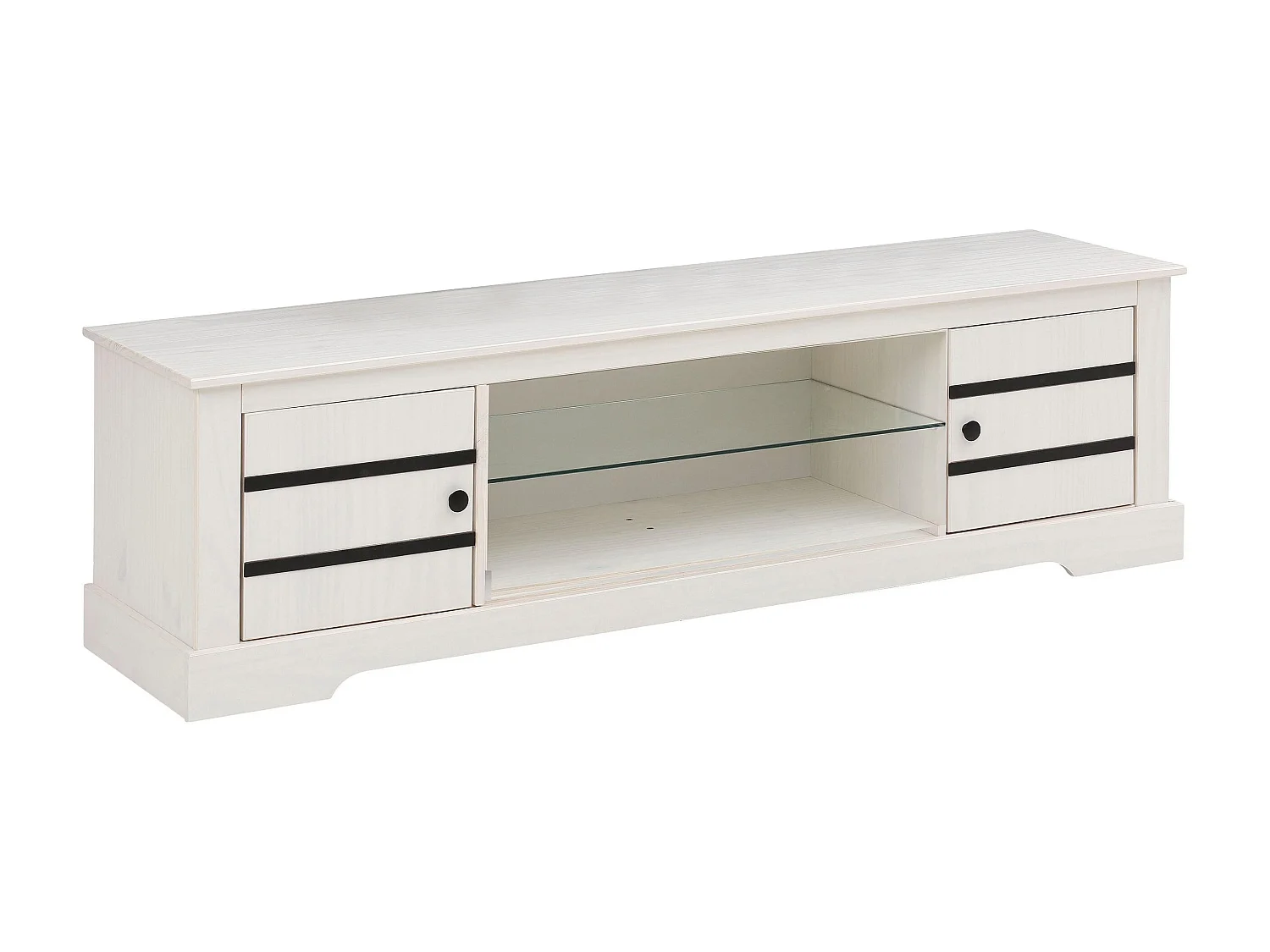 Loki | Mobile basso con 2 ante e 1 ripiano in vetro in pino bianco