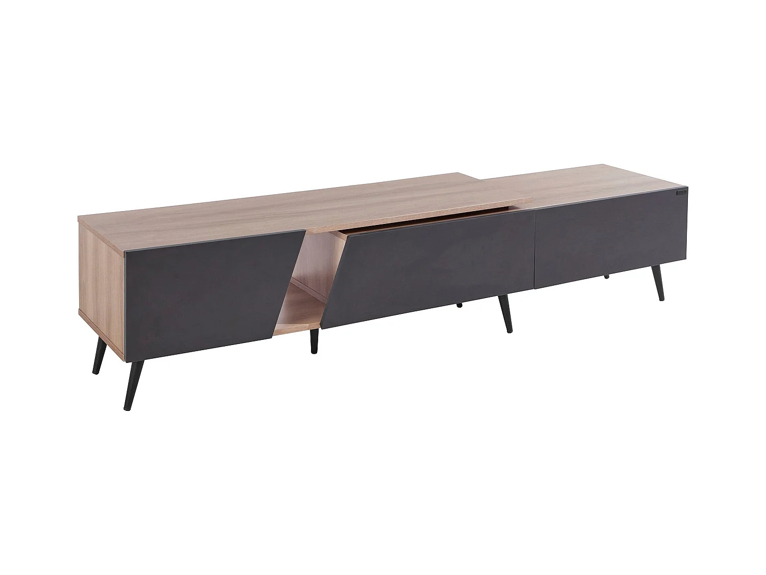 Layland | Meuble TV avec 3 tiroirs en MDF Gris / Nature