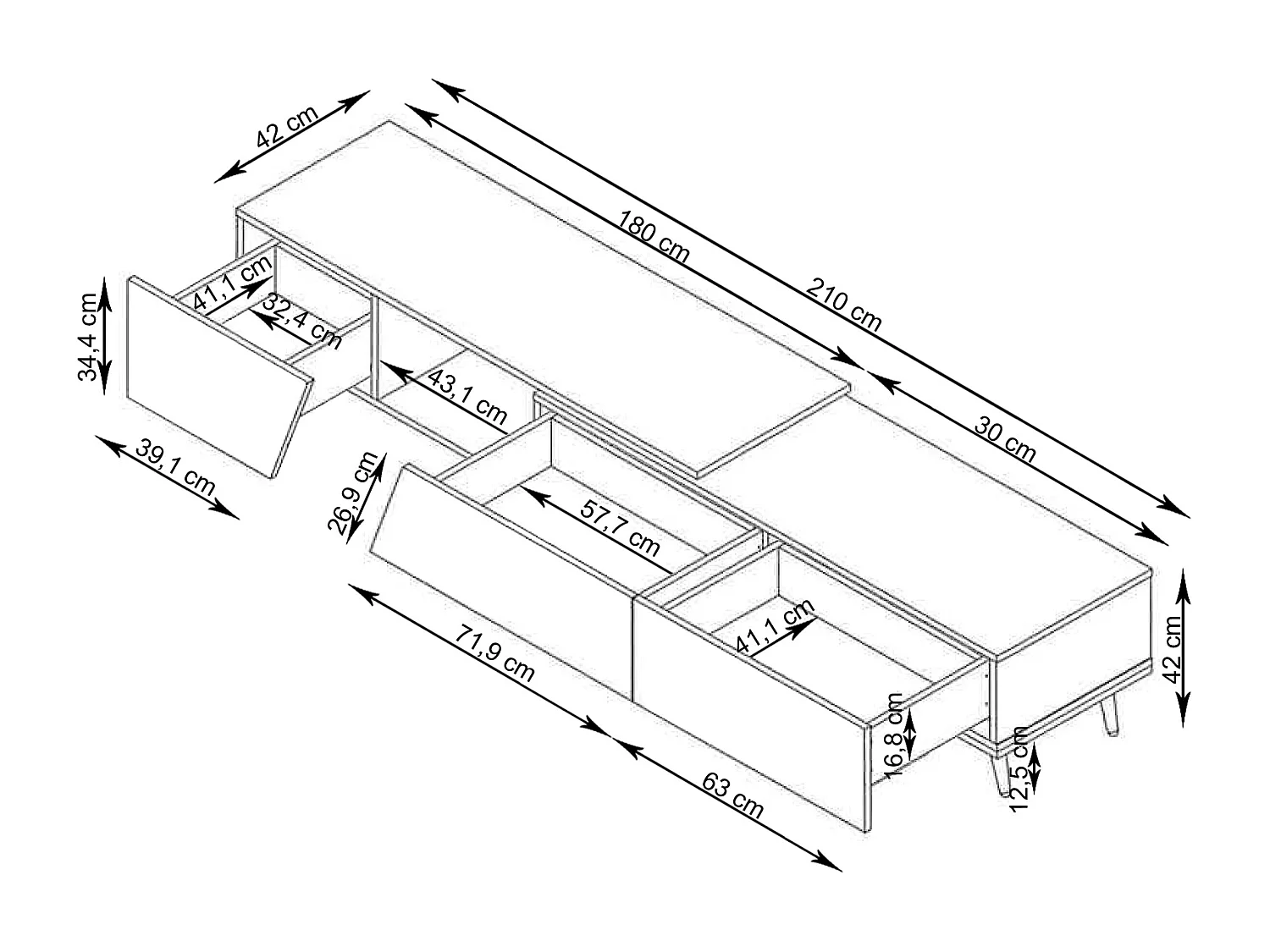 Layland | TV-Möbel mit 3 Schubladen in MDF Grau/Natur