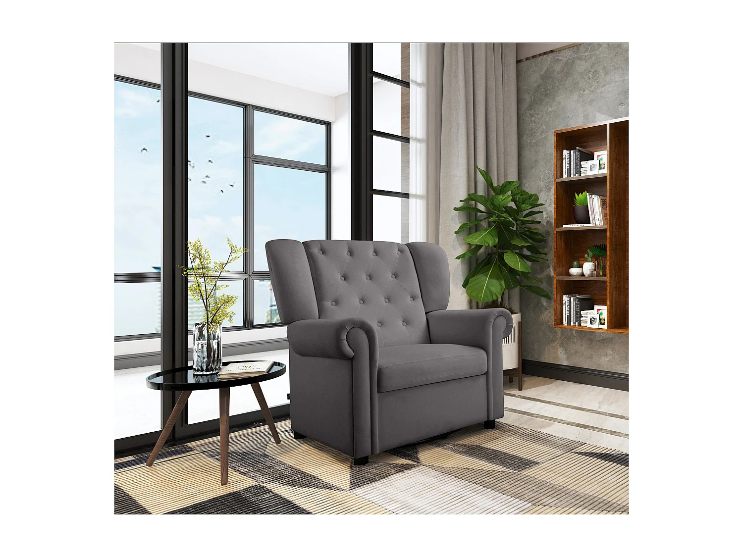 Lillyse | Fauteuil à bascule avec fonction pivotante en velours gris