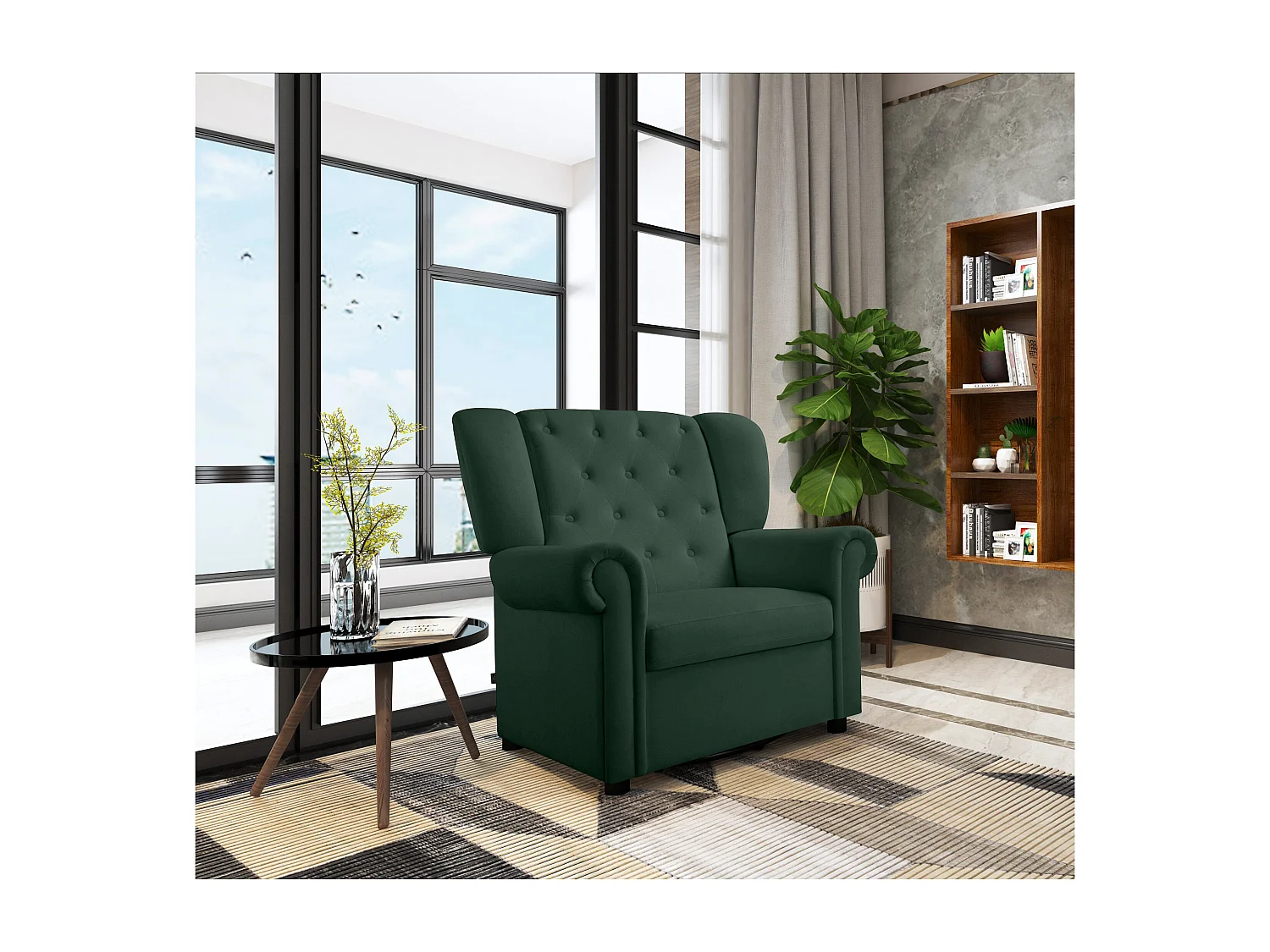 Lillyse | Fauteuil à bascule avec fonction pivotante en velours vert