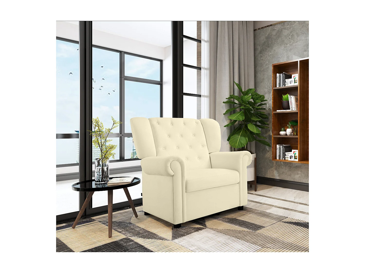 Lillyse | Mecedora con función giratoria en terciopelo blanco crema