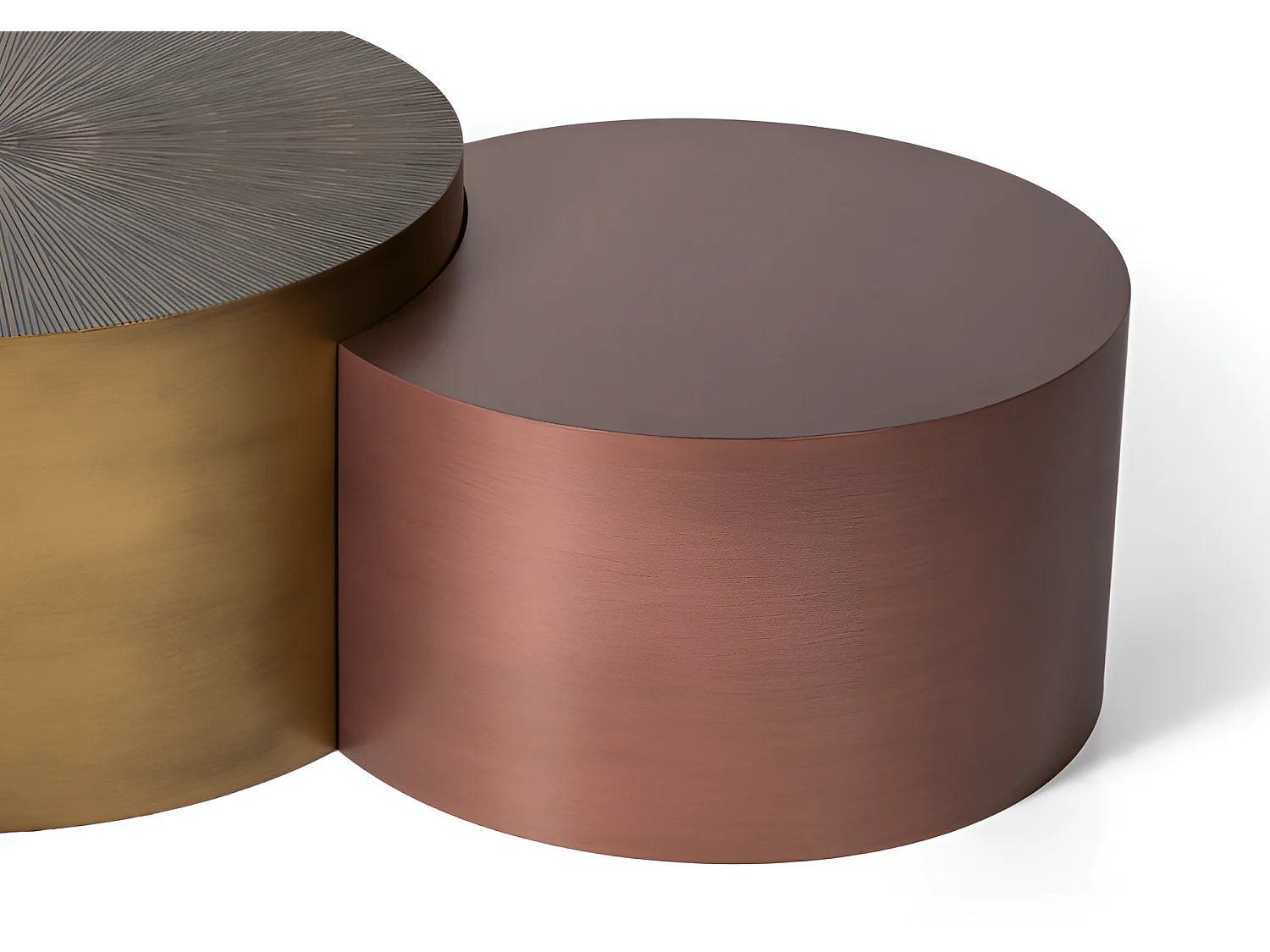 Set di tre tavolini da caffè/MDF/rotondi/oro, bronzo grigio