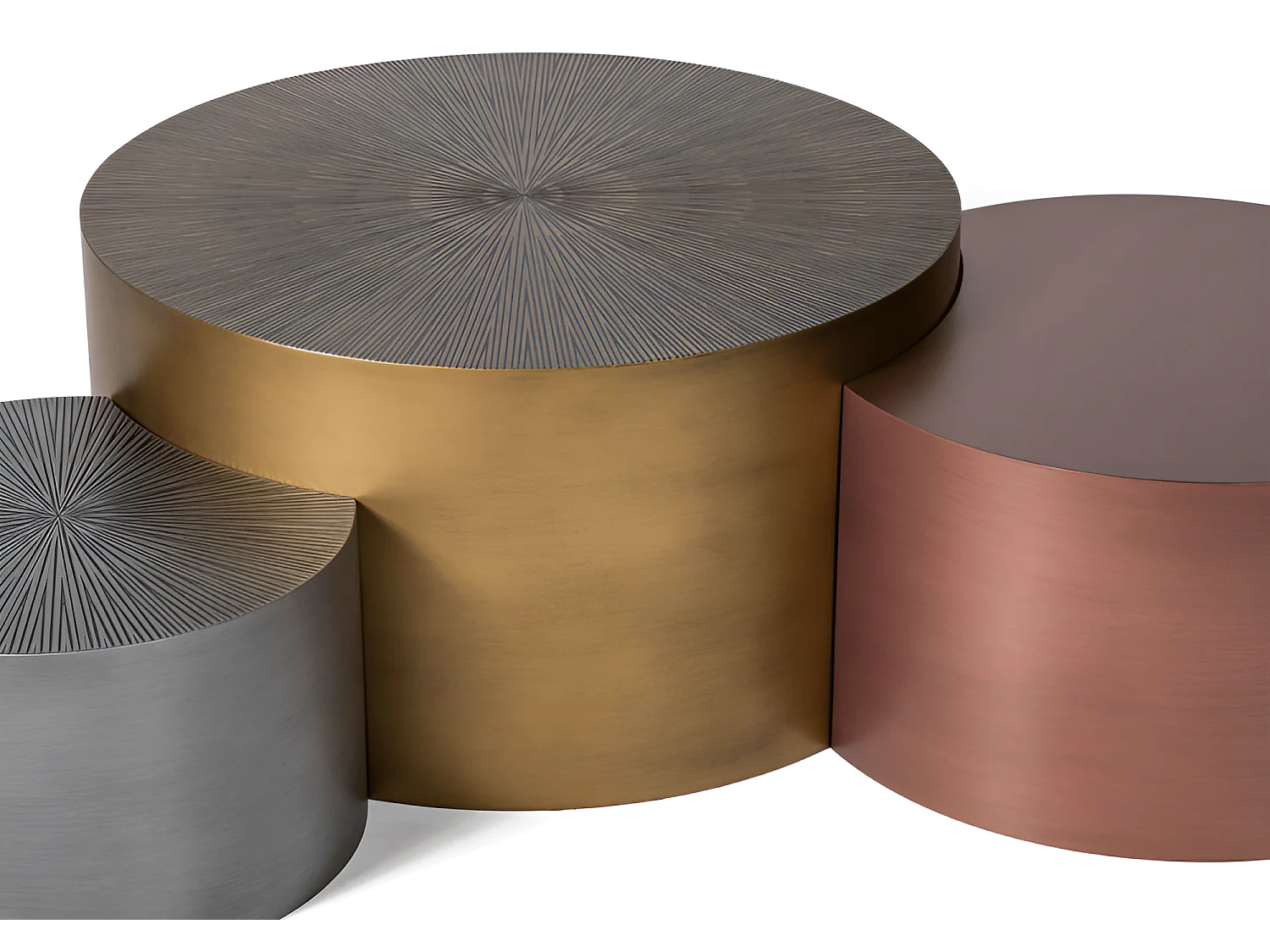 Set di tre tavolini da caffè/MDF/rotondi/oro, bronzo grigio