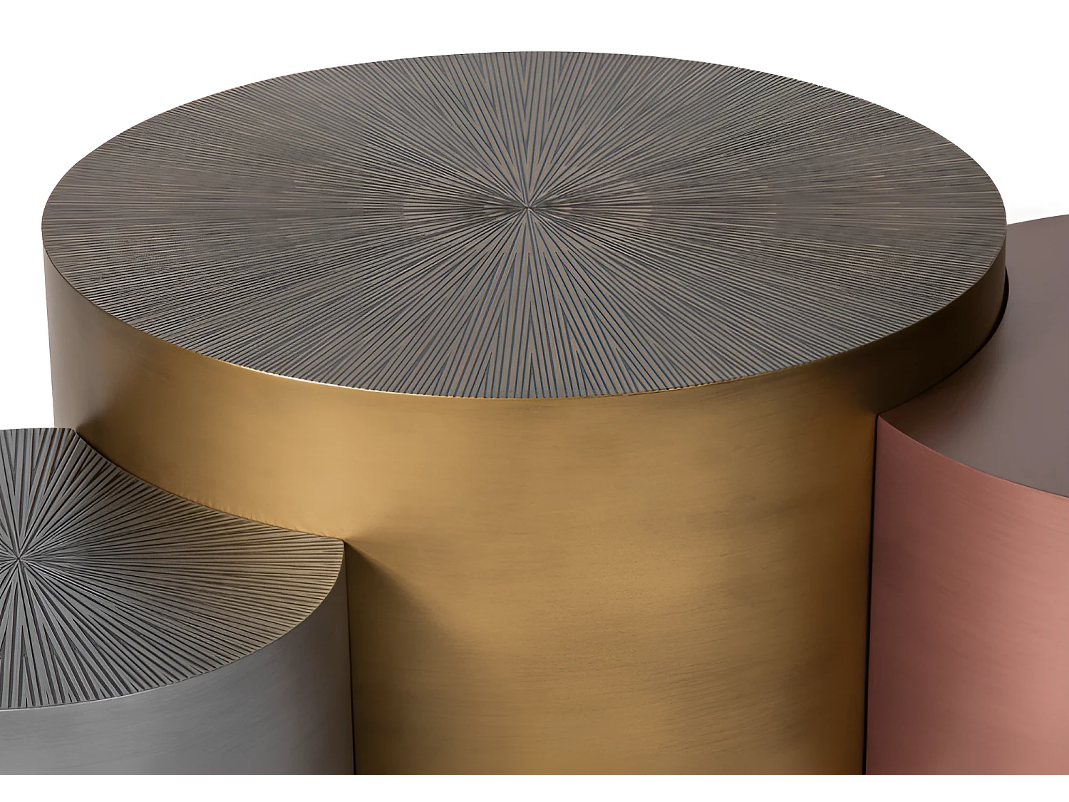 Set di tre tavolini da caffè/MDF/rotondi/oro, bronzo grigio