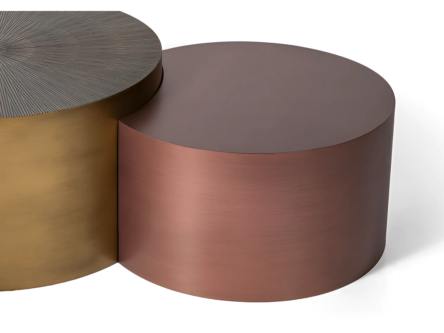 Set di tre tavolini da caffè/MDF/rotondi/oro, bronzo grigio