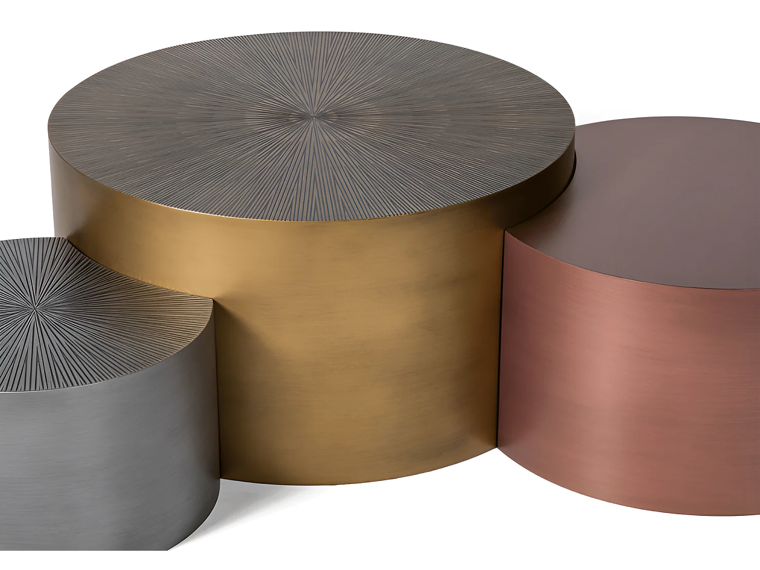 Set di tre tavolini da caffè/MDF/rotondi/oro, bronzo grigio