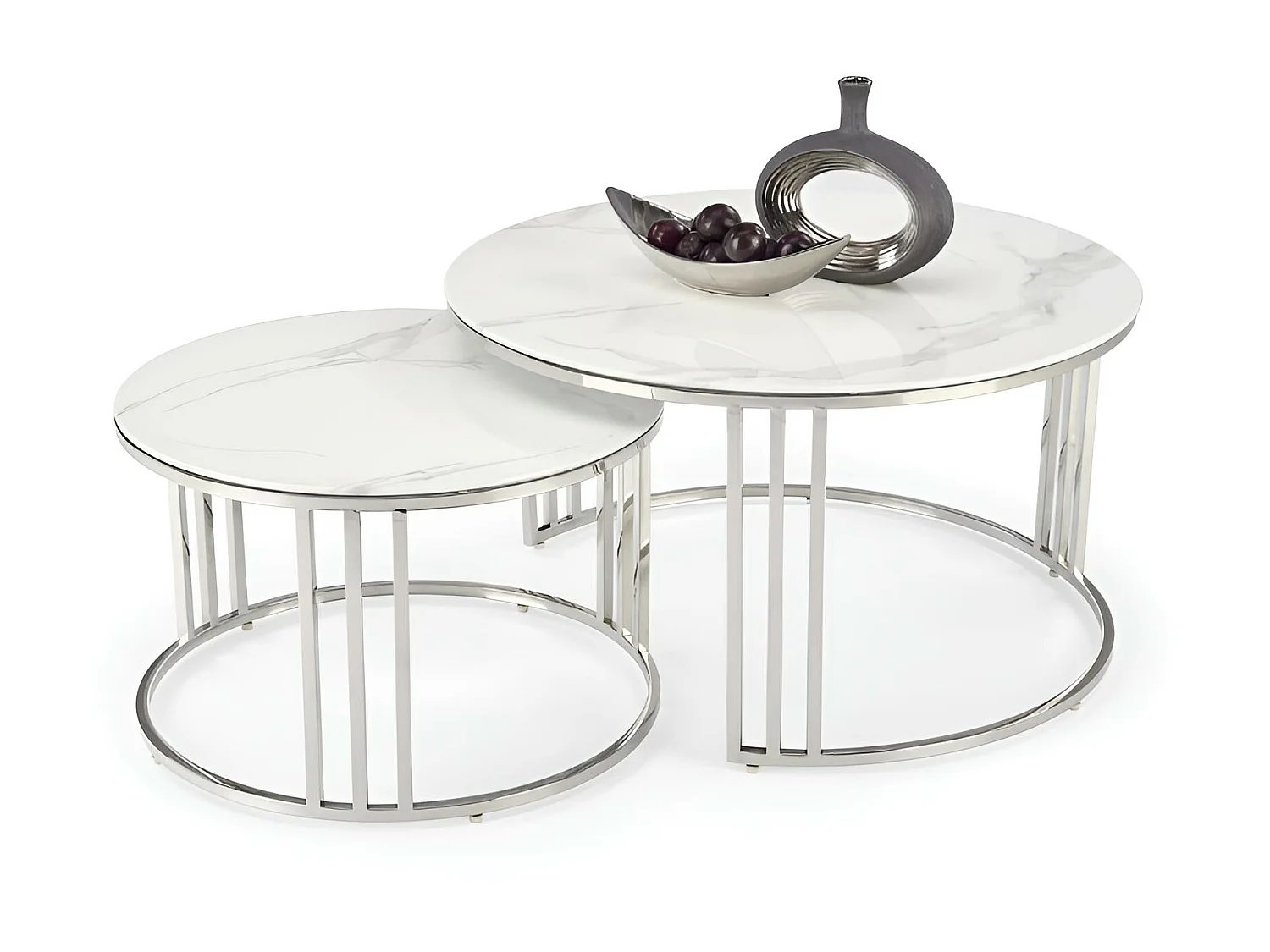 Cochtisch Set Mercury/Gls&Metall/Silber&Weiss