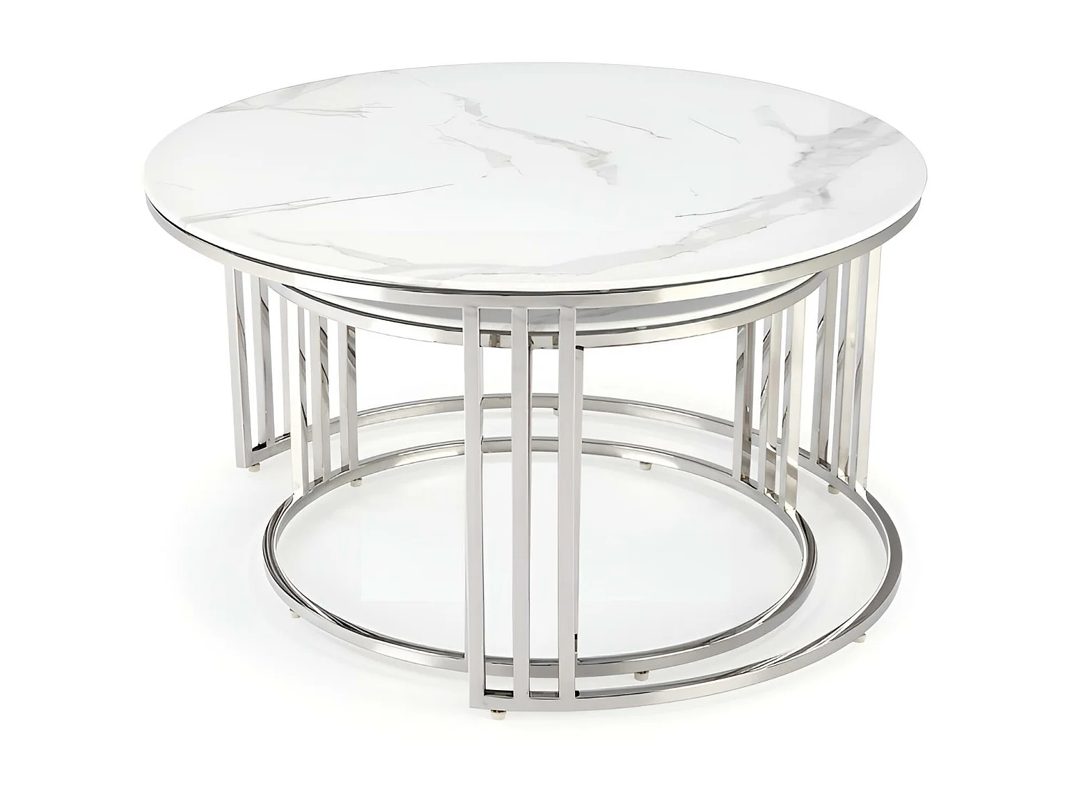 Cochtisch Set Mercury/Gls&Metall/Silber&Weiss