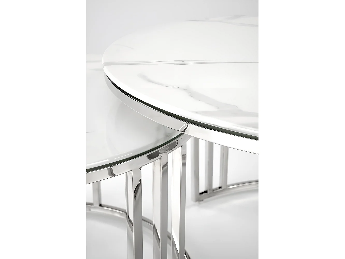 Tables basses Mercury/Metal&Verre/Argent & Blanc