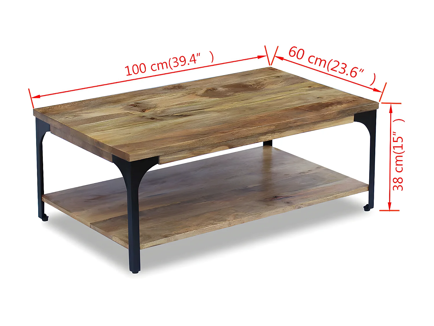 Mesa de centro, madeira de mangueira 100x60x38 cm