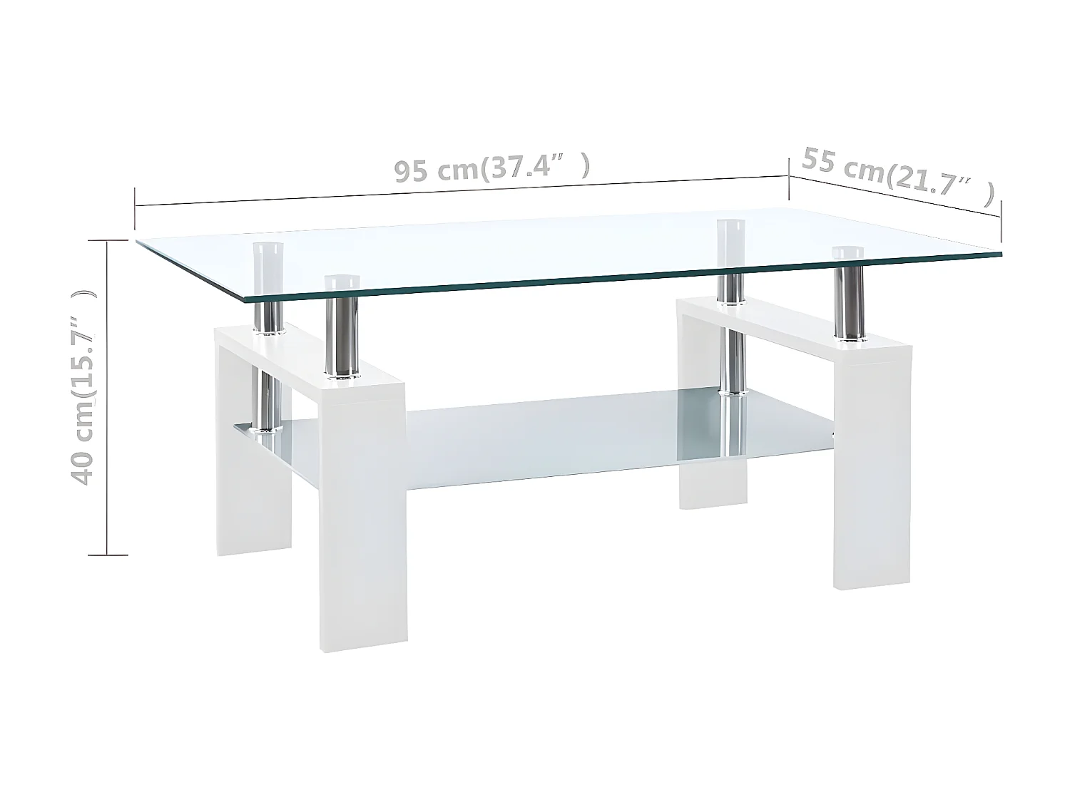 Mesa de centro vidrio templado blanco transparente 95x55x40 cm