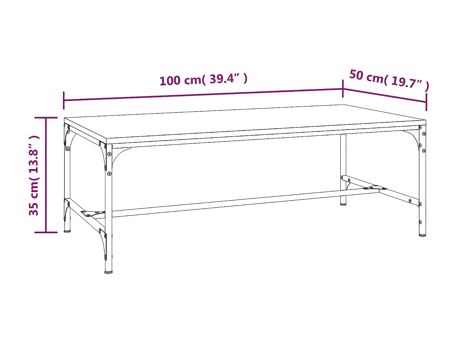 Table basse Chêne fumé 100x50x35 cm Bois d'ingénierie