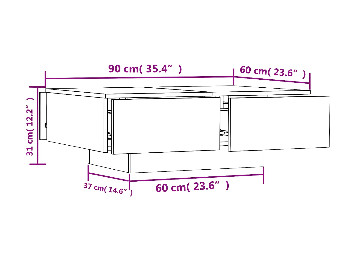 Salontafel 90x60x31 cm bewerkt hout betongrijs