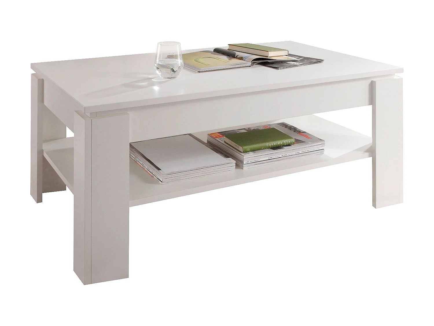 Sauler - Table basse en mélaminé blanc. L-H-P : 110-47-65 m