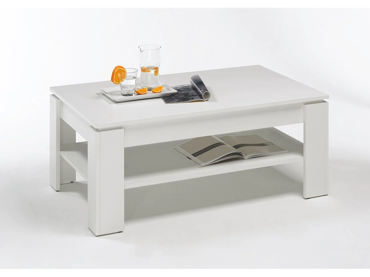 Sauler - Table basse en mélaminé blanc. L-H-P : 110-47-65 m
