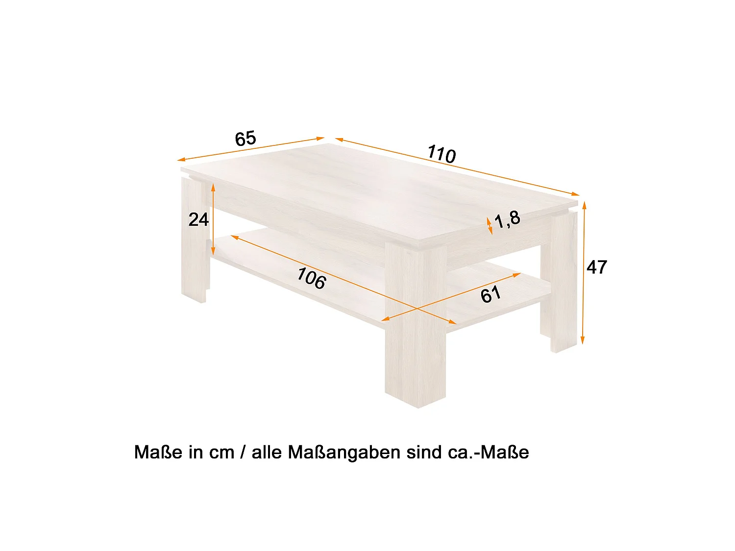 Sauler - Table basse en mélaminé blanc. L-H-P : 110-47-65 m