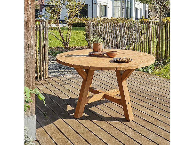 Table de jardin en teck massif recyclé ronde 6 places