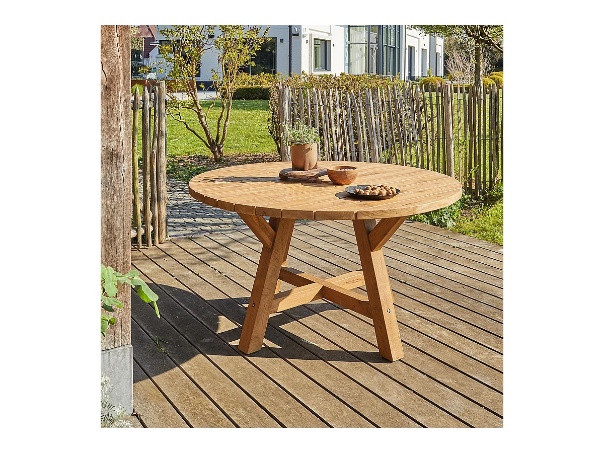 Table de jardin en teck massif recyclé ronde 6 places