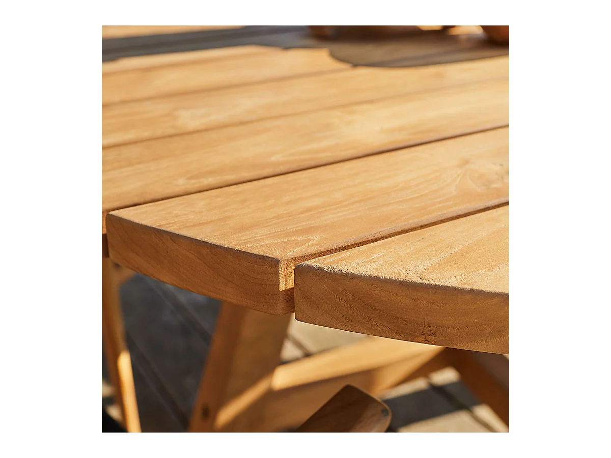 Table de jardin en teck massif recyclé ronde 6 places