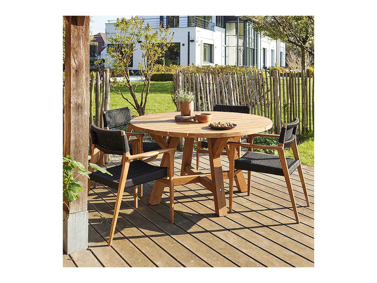 Table de jardin en teck massif recyclé ronde 6 places