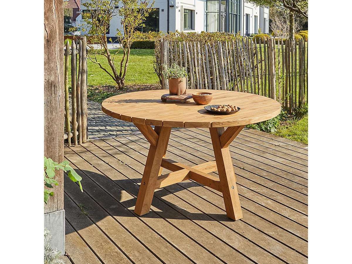 Table de jardin en teck massif recyclé ronde 6 places