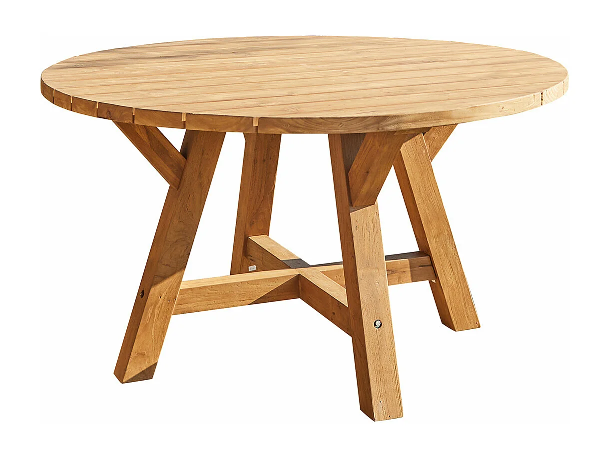 Table de jardin en teck massif recyclé ronde 6 places