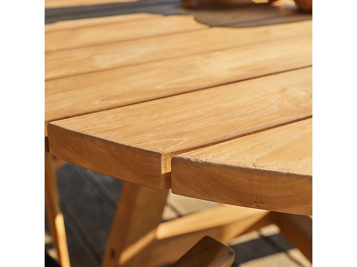 Table de jardin en teck massif recyclé ronde 6 places