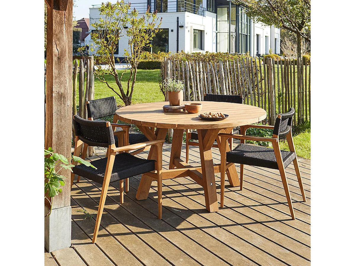 Table de jardin en teck recyclé massif 6 places