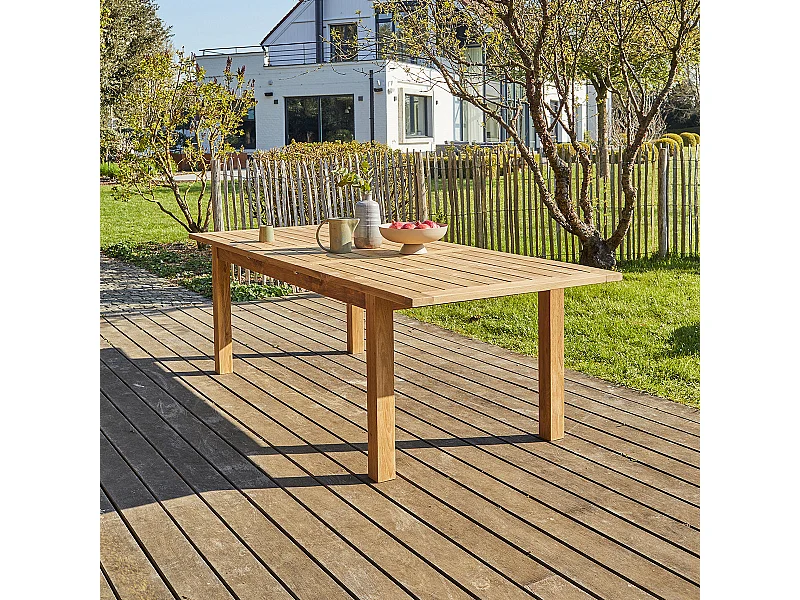 Mesa de exterior extensible de teca reciclada para 8/10 personas